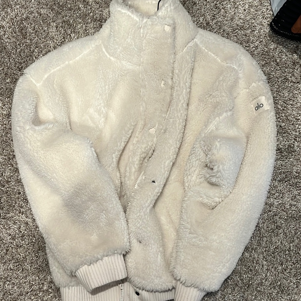 Alo yoga brand Sherpa varsity jacket